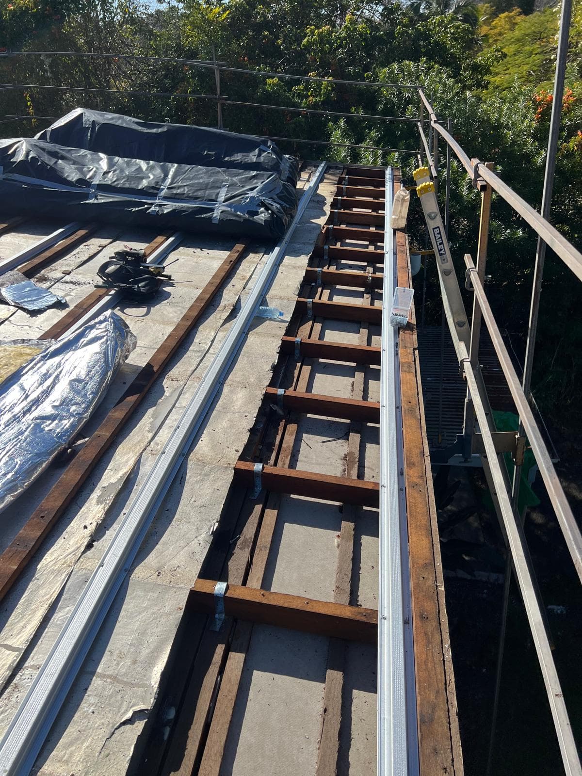 New roof battens fitted and ready for Colorbond sheeting in The Gap, Brisbane